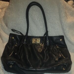 b. makowsky Black Shoulder Bag with Gold Hardware